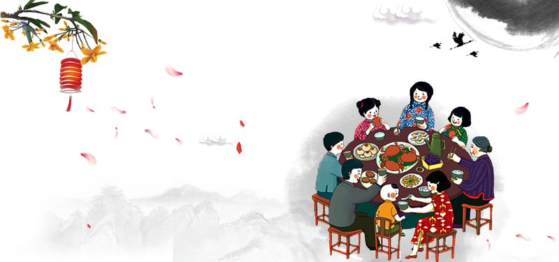 2017春节团聚复古中国风背景图，高清JPG/PSD素材下载