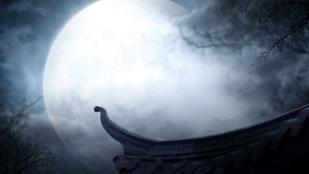 月黑风高夜静寂，廊檐一角高清PNG透明背景banner海报素材下载