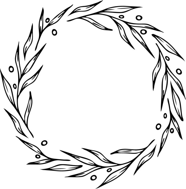 手绘卡通黑色线描叶子花环PNG素材，高清透明免抠图标元素下载