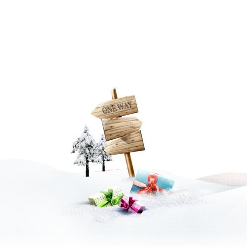 雪天路标礼物PNG，高清透明圣诞节日设计素材下载