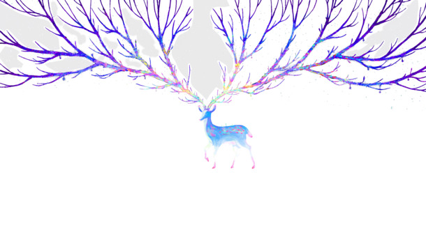 星空大角鹿插画，动植物元素动物PNG/PSD透明高清设计素材下载