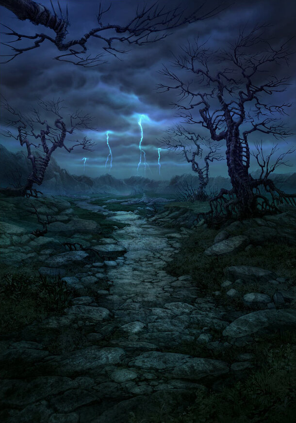 蓝色魔幻雷电背景PNG透明素材，卡通手绘风格，高清下载