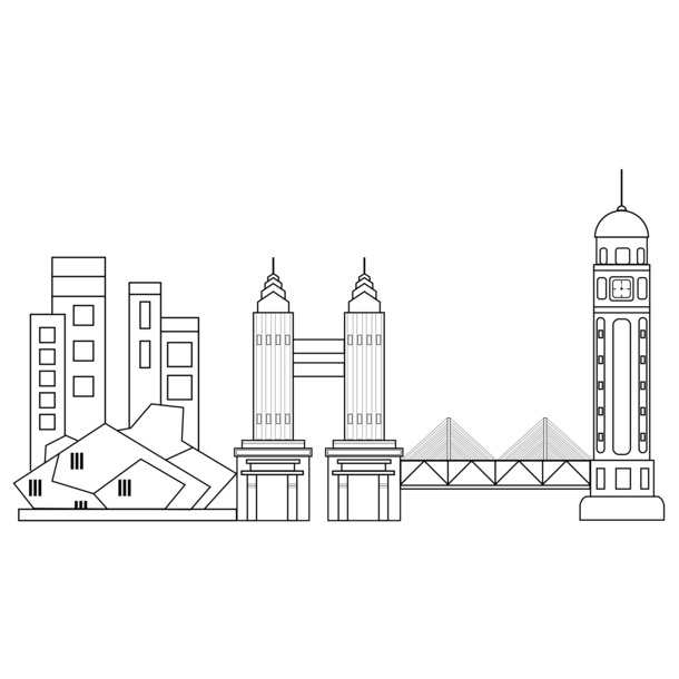线描重庆建筑，高清PNG透明免扣元素，创意素材一键下载