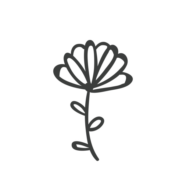 小清新手绘黑色花朵PNG透明图，免扣元素，高清设计素材下载