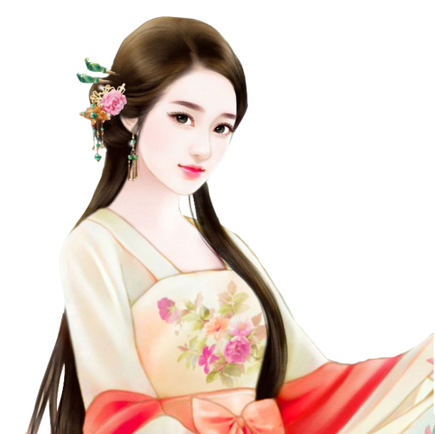 古风花纶月立绘PNG透明图片，高清花瓣漂浮元素，设计素材下载