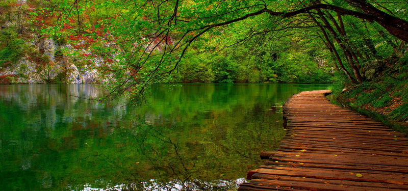 小桥流水倒影美景，高清JPG摄影素材，风景设计图片下载