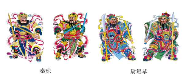 中国古代门神PNG透明图，高清中国风装饰元素，免费下载设计素材