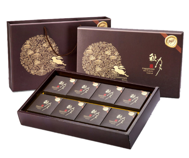 经典八枚月饼包装盒PNG透明图，高清装饰元素，生活用品设计素材下载