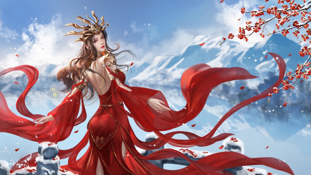 美杜莎红裙倩影回眸，绝美4K高清壁纸，3840x2160超高清下载
