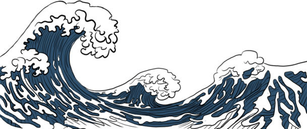 国潮手绘海浪图案，深蓝色高清PNG透明装饰元素，设计素材免费下载