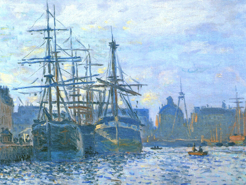 莫奈码头油画美景，高清JPG背景素材，摄影/风景设计下载