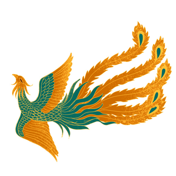 国潮金凤凰PNG透明图，质感装饰元素，中国风PSD设计素材下载