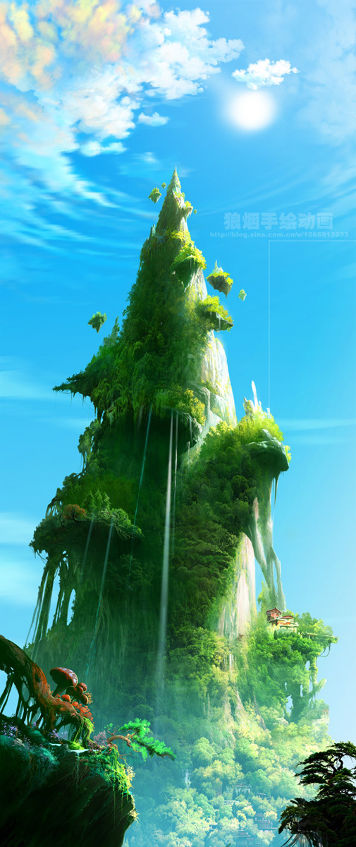 高清PNG透明背景，蓝天白云松树光效，卡通手绘图片素材下载