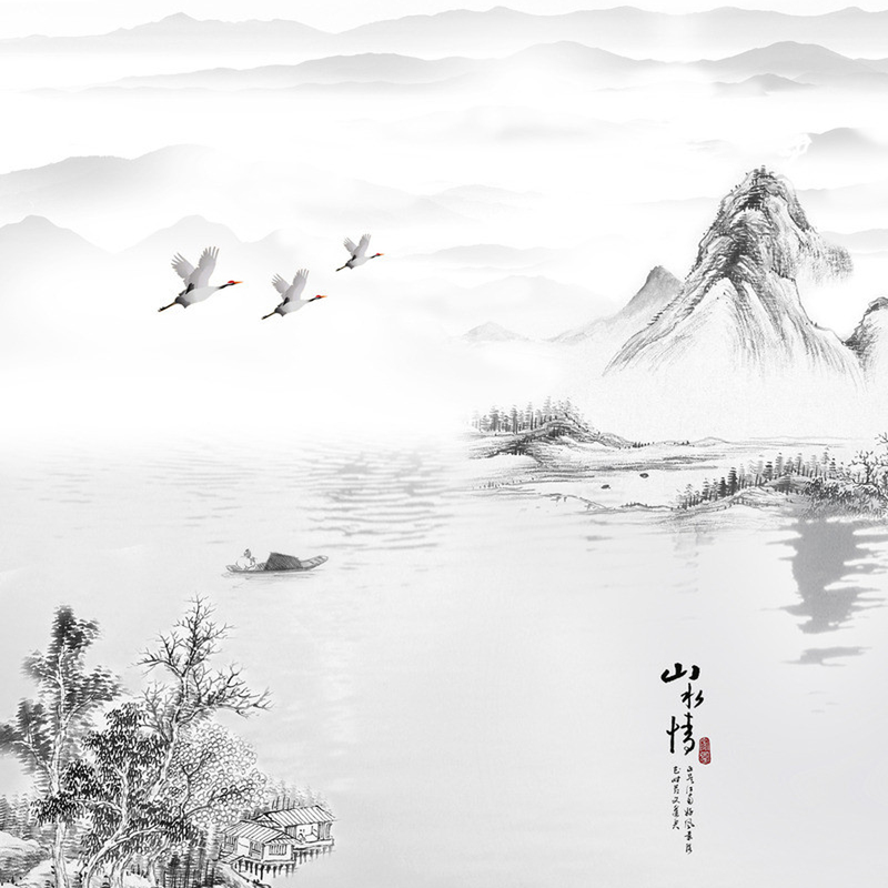 复古中国风山水画背景图，高清JPG与PSD格式设计素材下载