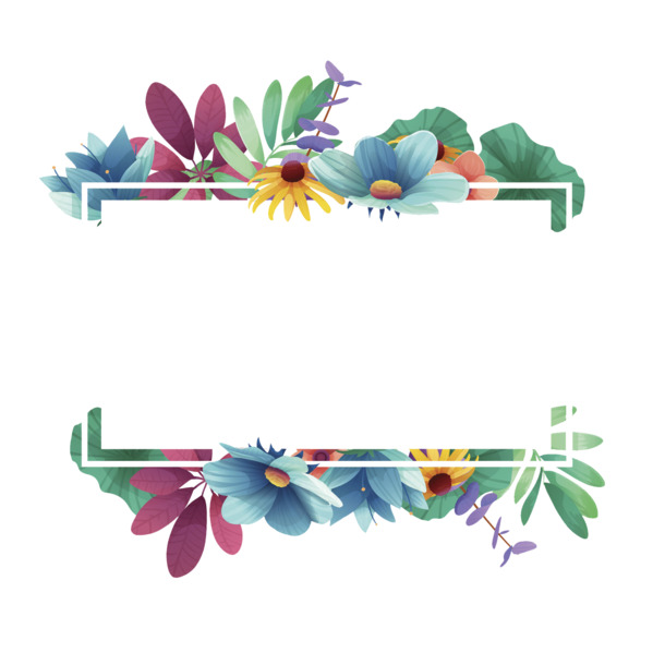 春季花朵彩色边框PNG透明图片，高清装饰元素，下载设计素材