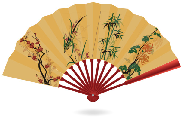 节日庆典PNG扇子图案，元旦春节元宵设计素材，高清透明下载