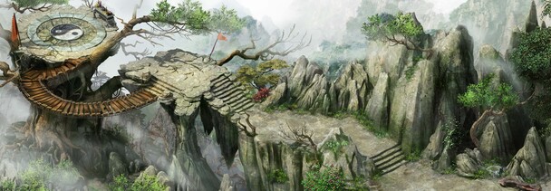 绿色悬崖台阶游戏截图，高清PNG透明背景，卡通手绘元素设计素材下载