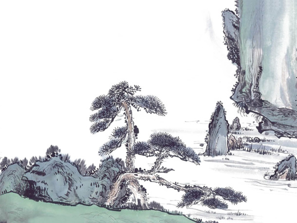 重阳节山水画广告PNG素材，高清透明，笔触墨韵，下载即用！