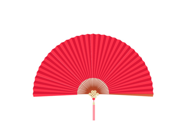 红色古风扇子PNG透明图，高清装饰元素，设计素材免费下载