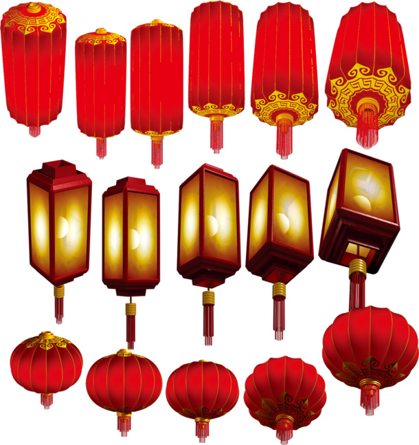 古风灯笼PNG透明图，元旦春节元宵节日素材，高清下载