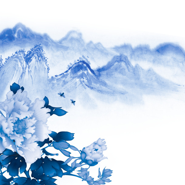 水墨山水花卉高清PNG透明素材，PSD格式设计元素免费下载