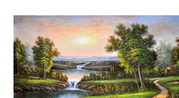 油画风景溪流树林PNG素材，高清透明背景，摄影风景设计元素下载