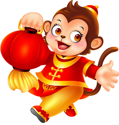 新年猴子灯笼图案，高清PNG透明图，节日素材，欢庆元旦、春节、元宵！