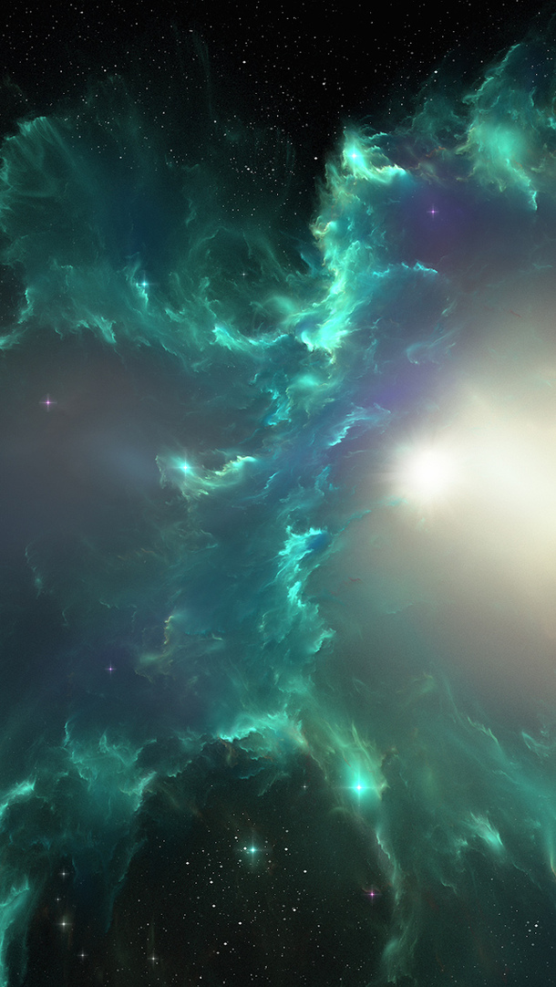 梦幻抽象设计素材，高清PNG透明背景，青色云彩与紫色星空图案