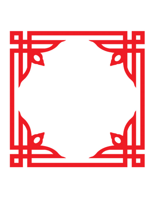 复古边框剪纸PNG素材，中式花纹装饰元素，高清透明图片设计下载