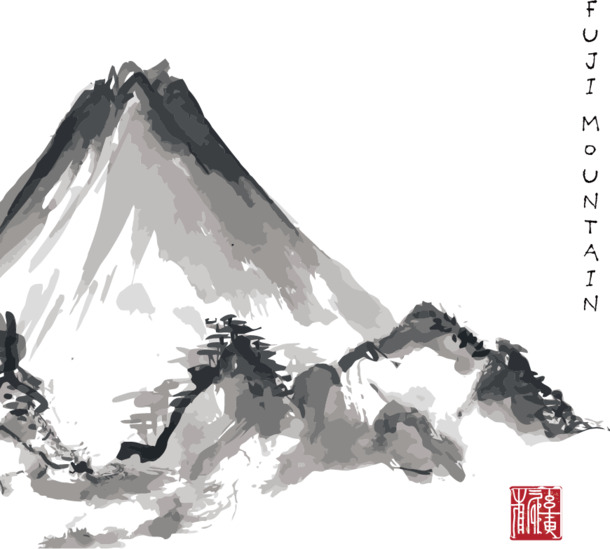 水墨画-高清山景PNG透明素材，笔触墨韵，AI格式下载
