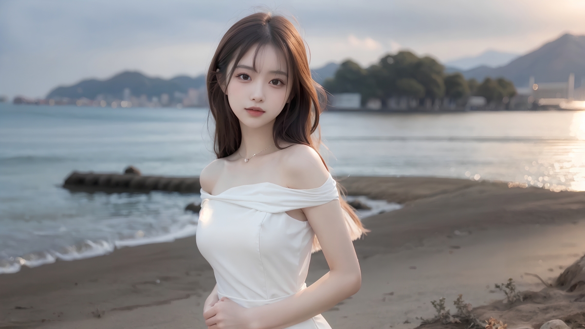 AI绘画佳作，海边美女白裙倩影，超清4K动漫壁纸免费下载