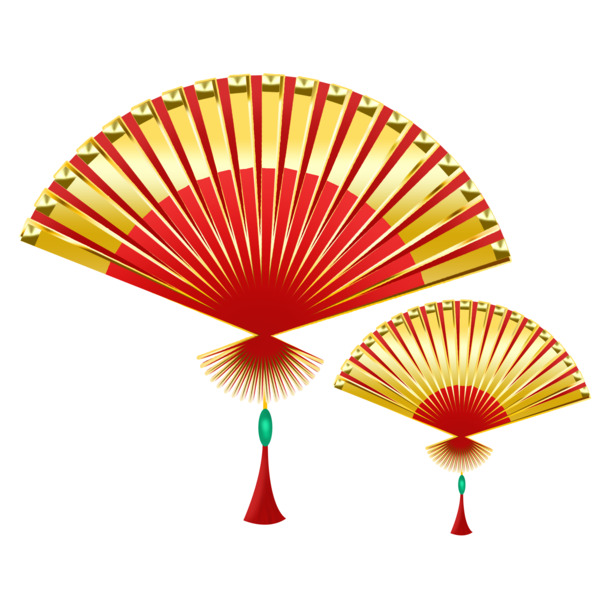 中国风金属扇子新年PNG透明图，元旦春节元宵PSD素材下载