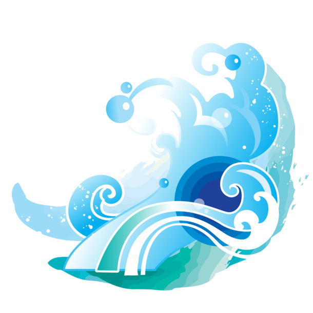 手绘彩色海浪PNG透明图，卡通元素设计素材高清下载