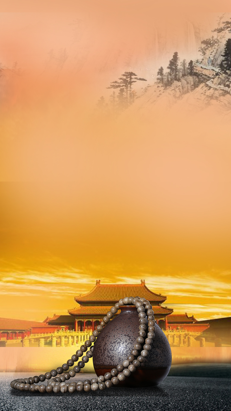 佛珠宗教饰品设计素材，复古中国风H5背景JPG，高清PSD格式下载