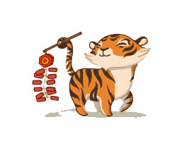 小老虎放鞭炮PNG透明图，元旦春节元宵节日元素，高清素材下载