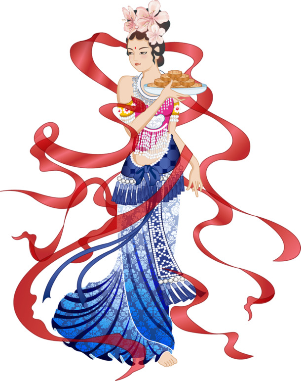 中秋佳节红色丝带嫦娥PNG素材，高清透明，设计必备下载