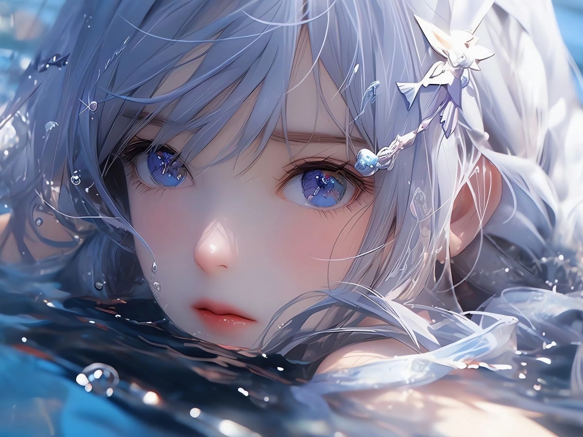 AI绘制蓝眸动漫少女，超清平板壁纸2732x2048，一键下载美化桌面