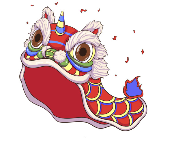 中国风醒狮舞狮手绘卡通PNG透明图片，高清装饰元素设计素材下载