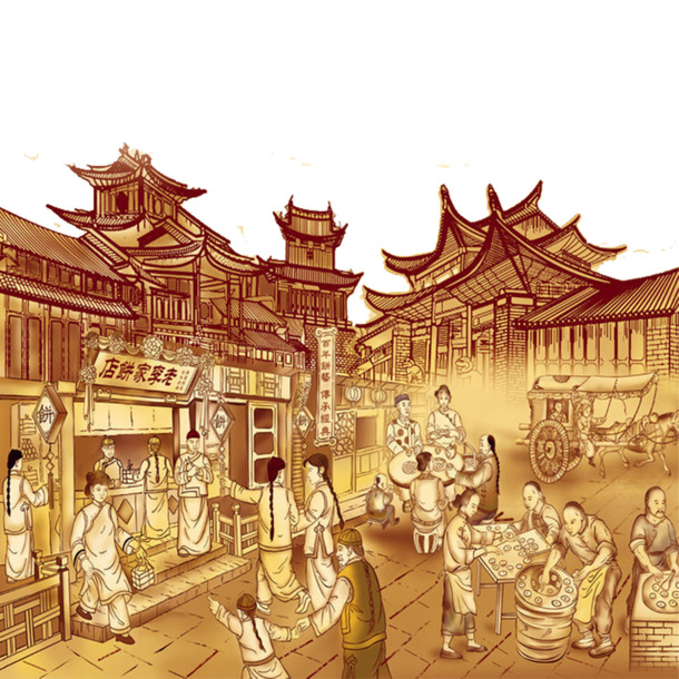古代集市PNG透明图集，元旦春节元宵节日素材，高清下载