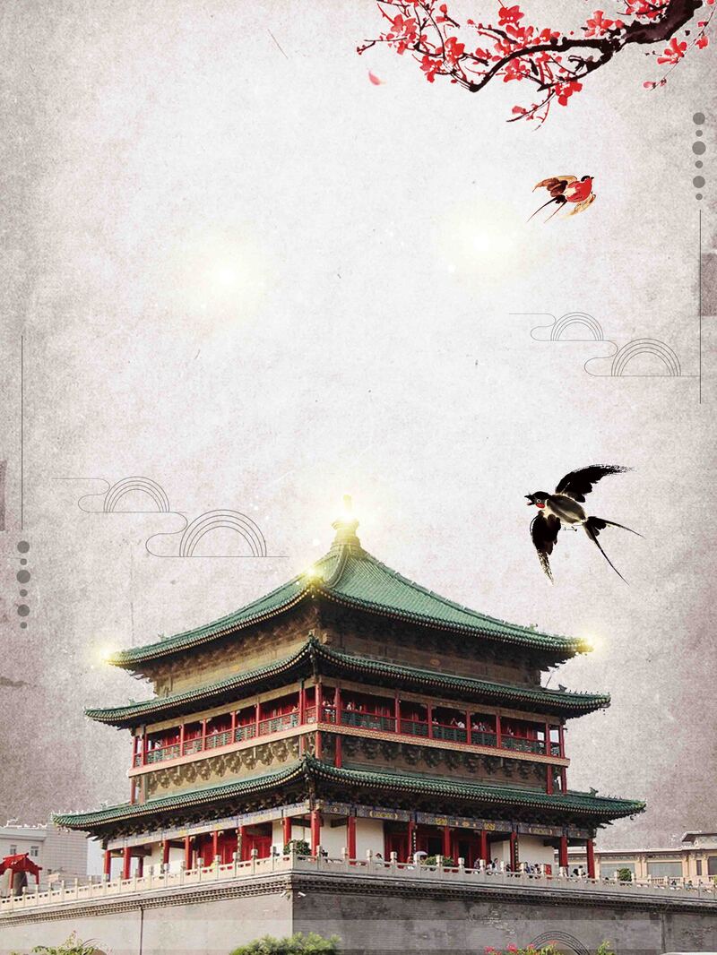 西安钟楼旅游复古中国风图片，高清JPG与PSD素材下载
