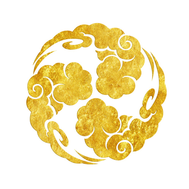 金色祥云圆形花纹PNG透明图，高清装饰元素设计素材下载