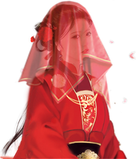 中国风手绘新娘PNG透明图，情人节节日元素，高清素材下载