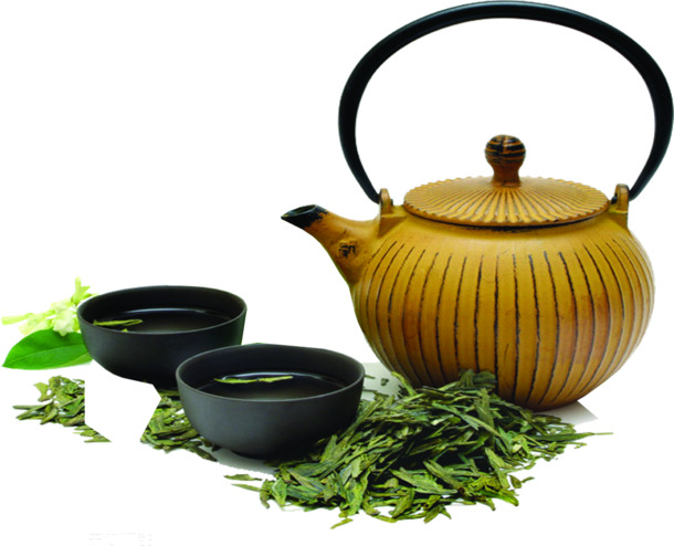 端午佳节，绿色茶叶茶壶PNG透明图，中国风设计素材免费下载