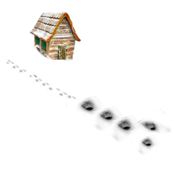茅屋雪地脚印PNG透明图片，高清圣诞节日设计素材，免费下载