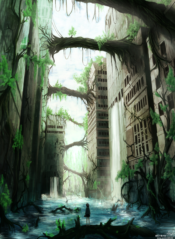 绿色梦境，精美卡通手绘壁纸，高清PNG透明背景，创意桌面设计素材下载