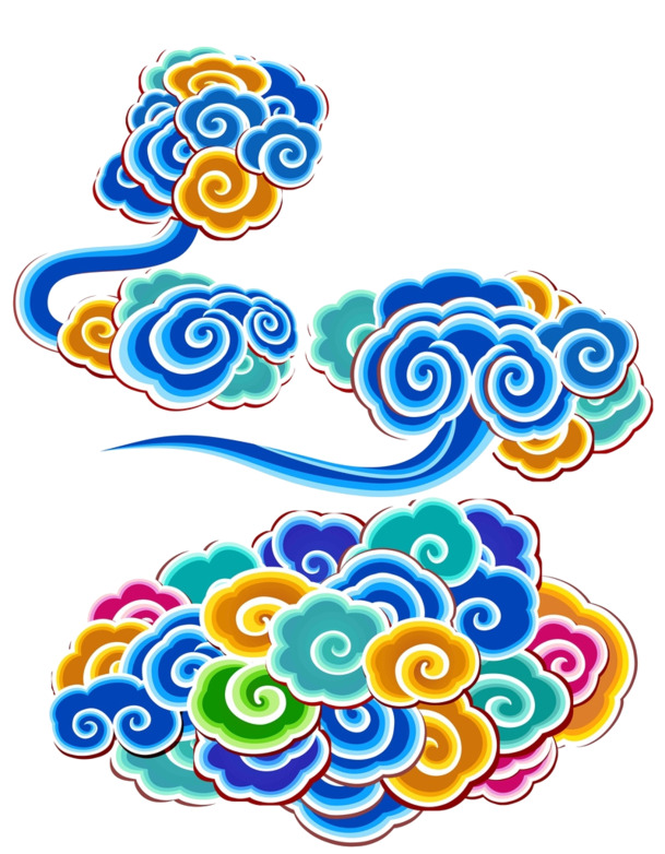 彩色祥云PNG透明图片，高清装饰花纹，设计素材免费下载