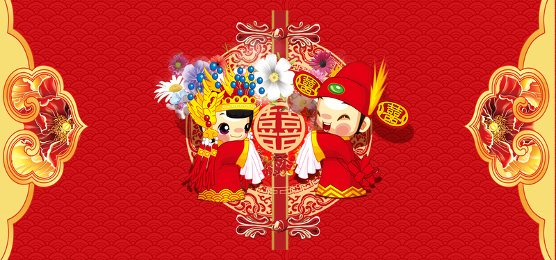 中式婚庆纹理红色banner背景，高清JPG与质感PSD设计素材下载