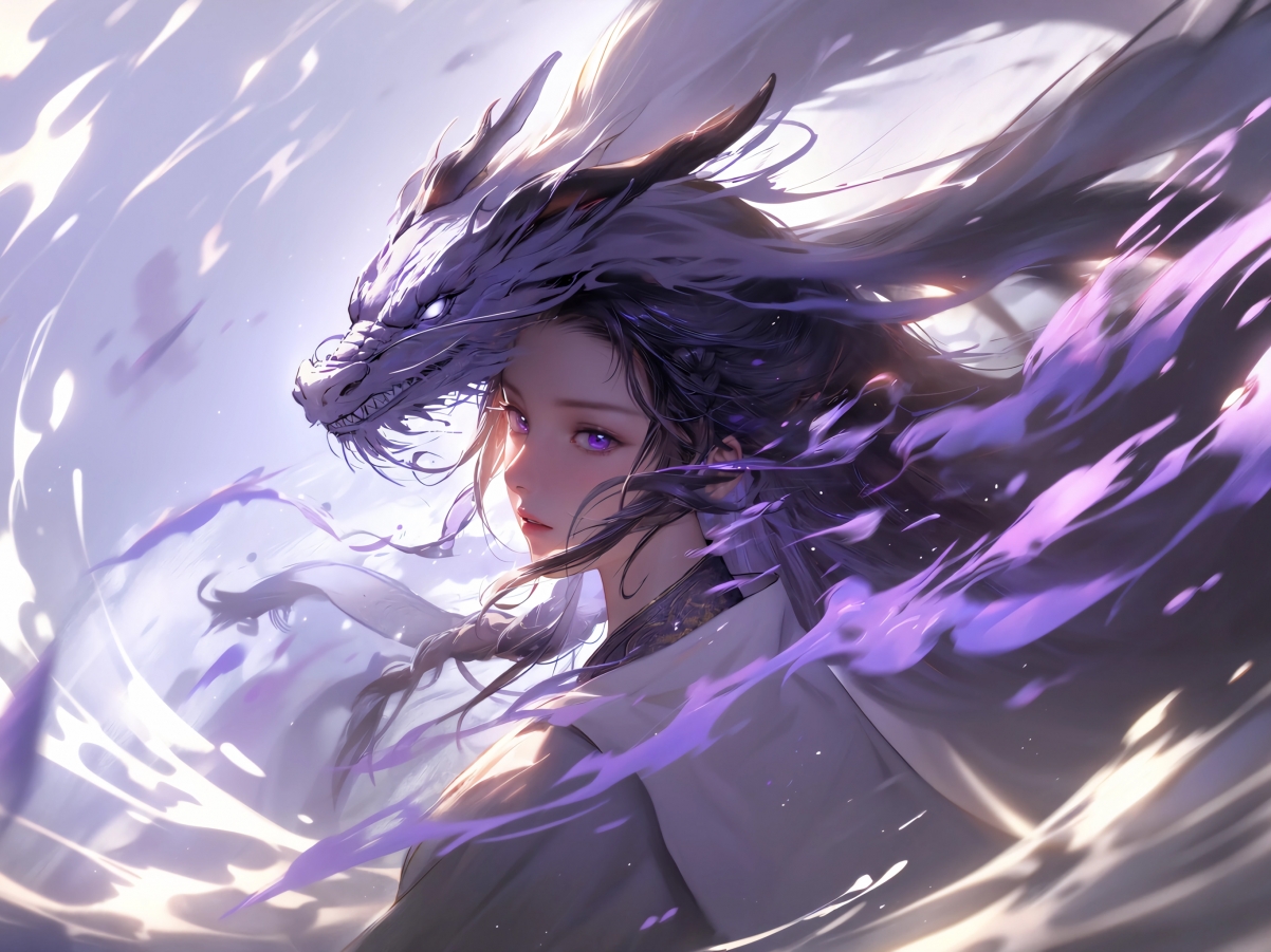 AI水墨三玄色赛博风动漫女孩平板壁纸，高清2732x2048，免费下载