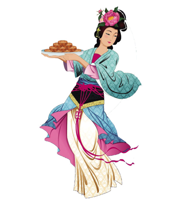 嫦娥端月饼PNG透明图，中秋节高清素材下载