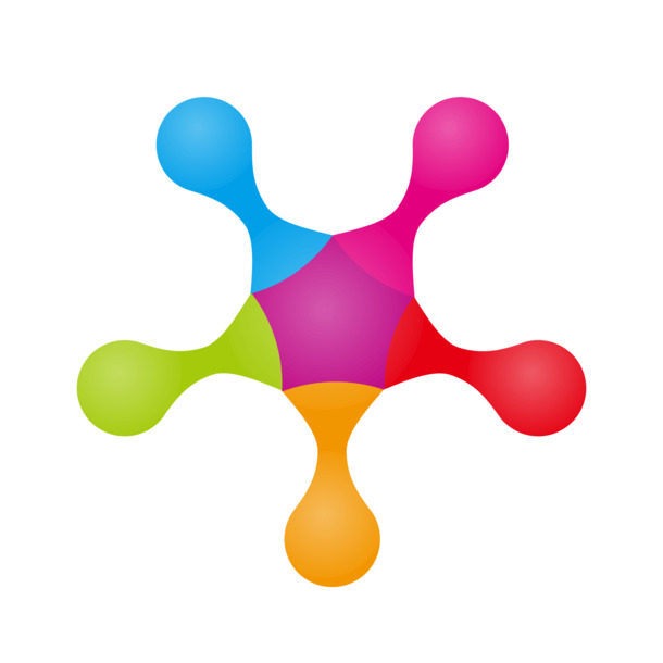 矢量分子式彩色五角结构图，高清PNG透明素材，美化PPT设计必备